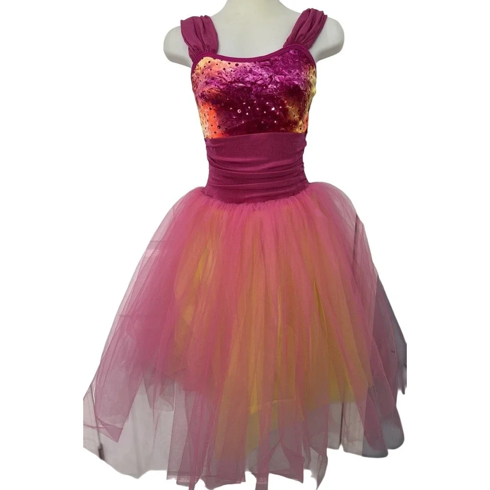 Weissman Tutu Dress Dance Costume Size Child Large Ombre Pink Orange Shimmer